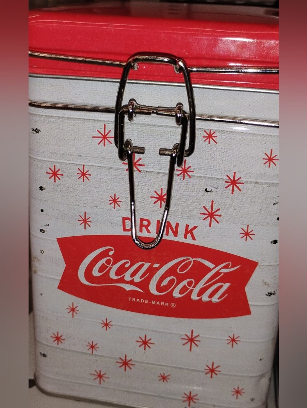 Coca Cola Red & White Retro Metal Food Storage Canister with Clasp